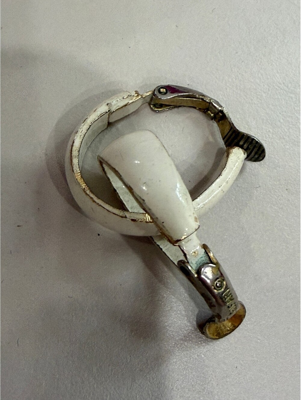 Vintage TRIFARI White Enamel Clip-On Earrings